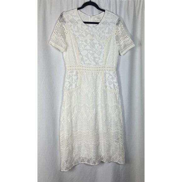 Anthropologie Eri + Ali White Lace Swann Midi Dress Embroidered Victorian 10 - Picture 2 of 13
